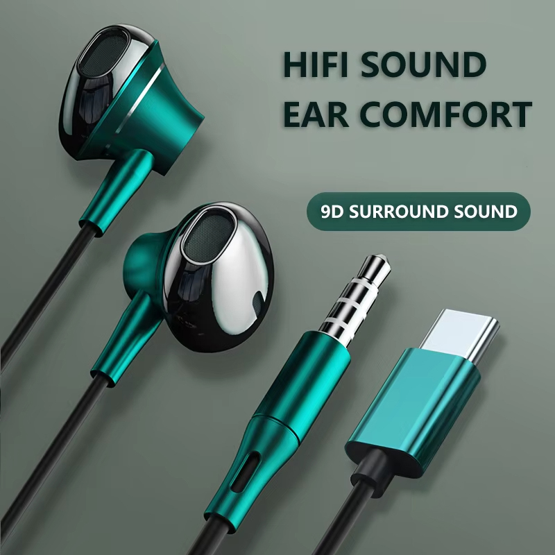 Wired Earphone Mic - 9D باس ستيريو نوع C وسماعات