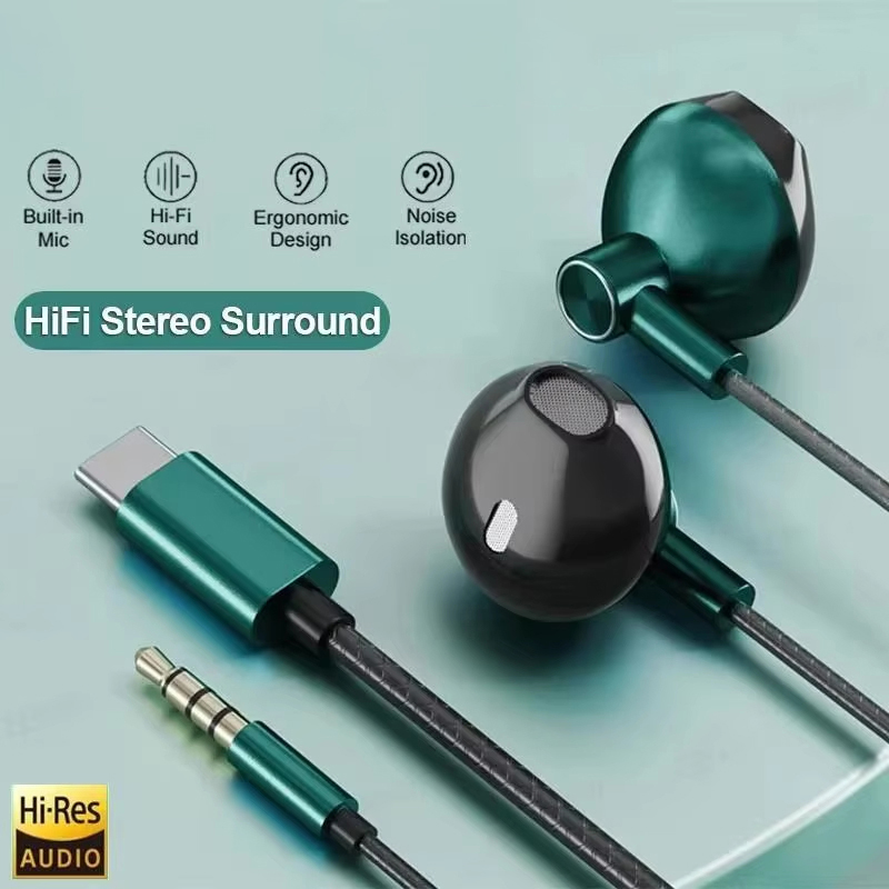 Wired Earphone Mic - نوع C 3.5 مللي متر HIFI