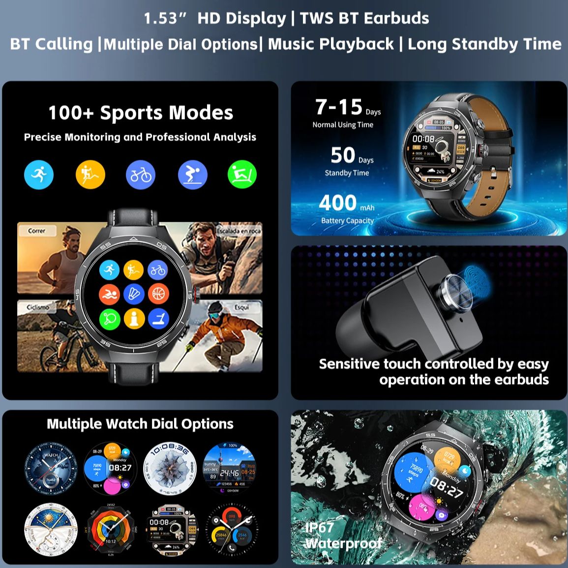 NFC سماعة الرأس ساعة ذكية 2 في - مراجعة Sports Earphone Hook وسعره